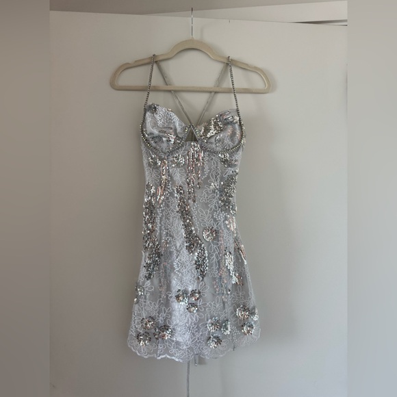 For Love And Lemons Dresses & Skirts - For Love and Lemons OPAL MINI DRESS SILVER sold out everywhere! Size XS